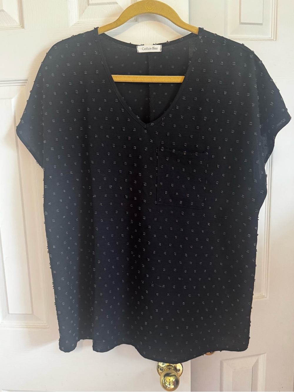 Cotton Bleu Black V-Neck Short Sleeve Tunic with Pocket